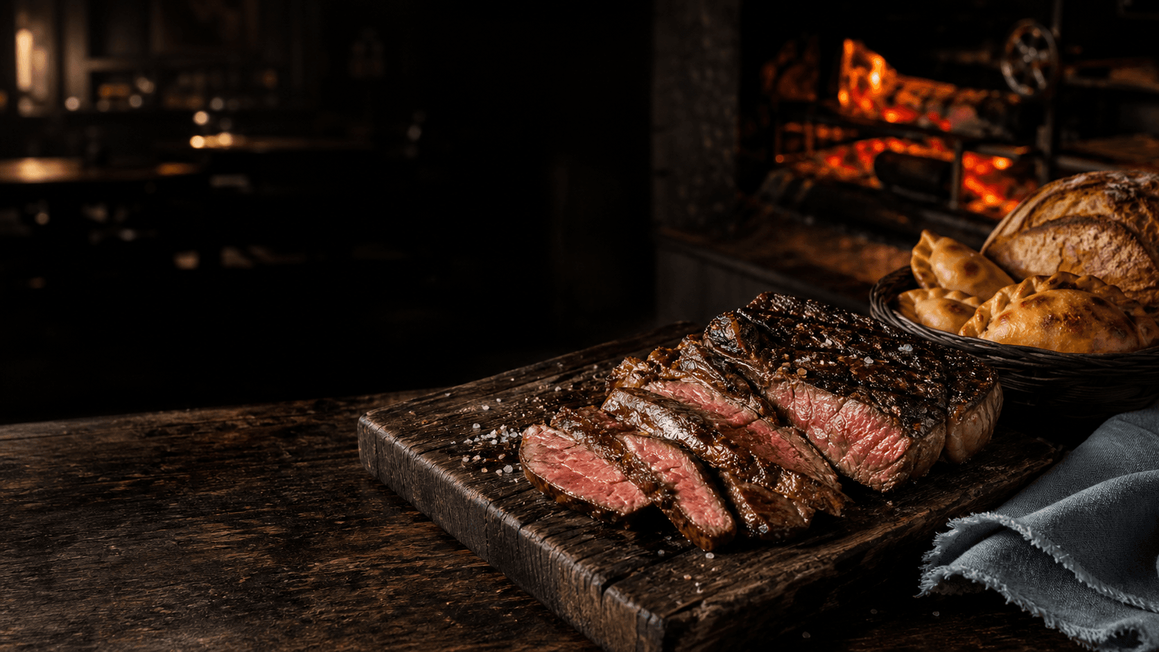 Argentine grilled beef beside the fire